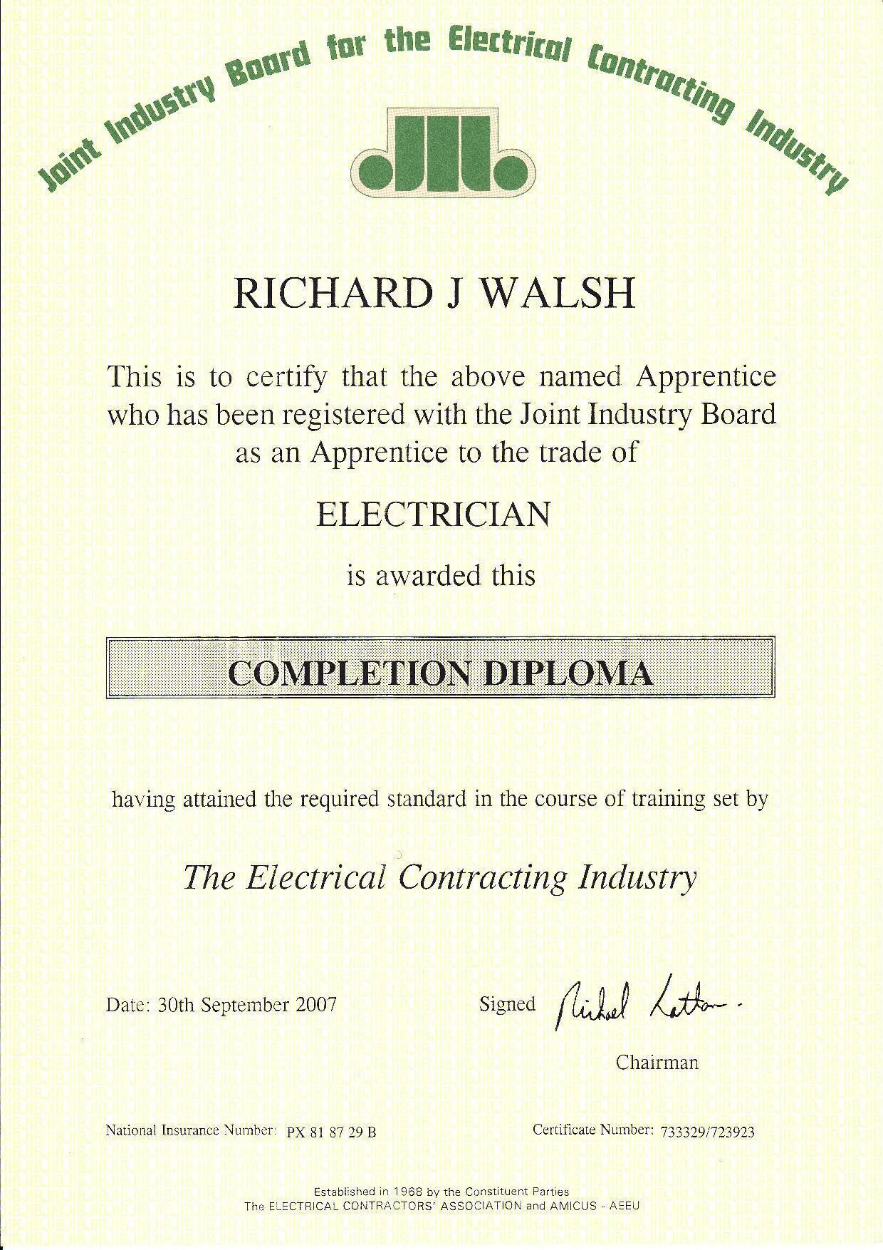 Qualified & Registered Electrician in Derry & Donegal Walsh